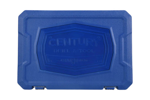 Closed blue case for 40-piece steel Fractional Tap And Die Set, with precision formed threads for clean results, compact storage.