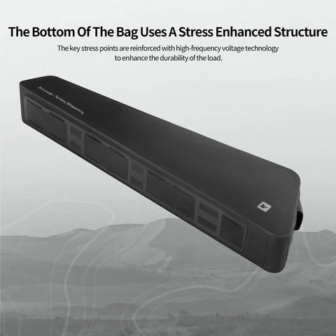 Side view of Extra Long 1.6L Top Tube Bag With Strap Mount, showing stress-enhanced structure for MTB road gravel bikes.