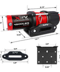 Beefy 12V 4500 Lb Electric Winch for ATV and UTV Off Road Adventures with mount bracket and synthetic rope dimensions