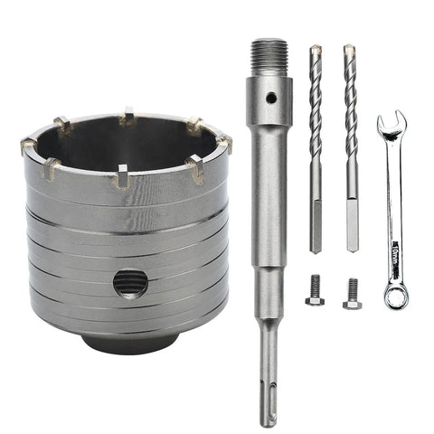 2.5 Inch Concrete Hole Saw With SDS Plus Shank And 220mm Connecting Rod, 6.3mm Tungsten Carbide Tip For Fast Drilling Through Concrete Cement Brick Wall, Includes Center Bits, Screws, And Plastic Dust Bags