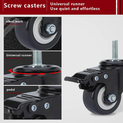 Top Notch Locking Casters Set Of Four Featuring Dead Silent Polyurethane Tires And Heavy Duty Steel Cores That Run Smooth Like Butter On Hard Floors, showcasing quiet screw casters and locking mechanism.
