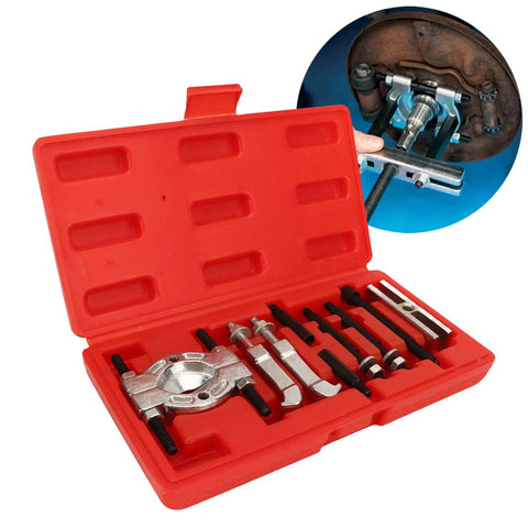 Heavy Duty 9 Piece Bearing Puller Set Crafted From Strong Steel To Beat Out Stubborn Wheel Hubs And Axles Effortlessly Solid Tool Kit Designed For Real Garage Work Includes Sturdy Storage Box To Keep Everything Organized And Ready For Any Job, red case open