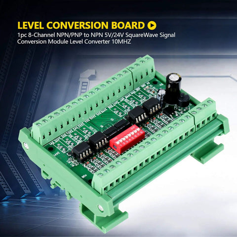 8 Channel Level Converter Module For 5V To 24V Mutual NPN PNP Square Wave 10MHz PLC Ready showcasing green circuit board design