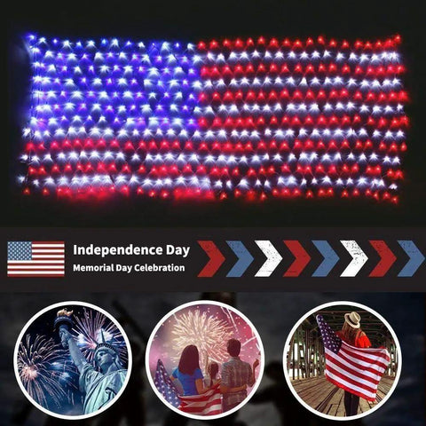 Solar American Flag Net Lights Outdoor 420 LEDs 6.5ft By 3.28ft Epic Bright Flag Mesh Solar Powered Auto On At Dusk