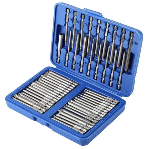 Rock Solid 50 Piece Electric Screwdriver Bit Kit Made From Tough Alloy Steel, Perfect For Drills And Hand Drivers Featuring Slot Cross U Shaped And Hex Bits That Won't Slip Or Break On Your Next Heavy Duty DIY Repair Jobs, blue case open