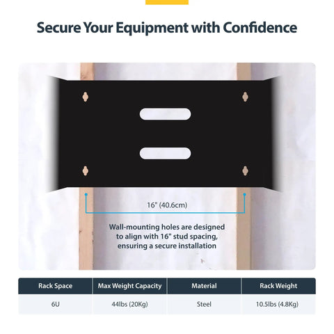 Heavy Duty 6U Wall Mount Network Rack With 19 Inch Width And 14 Inch Depth Rock Solid Construction support plate for equipment installation.