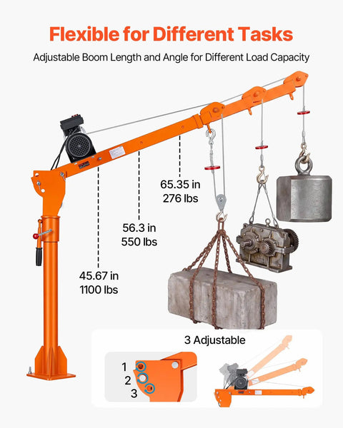 Heavy Hitter Electric Pickup Truck Crane featuring a 3500 Pound Electric Winch and 360 Degree Swivel Folding Hoist for Real World Job Site Material Hauling with adjustable boom.
