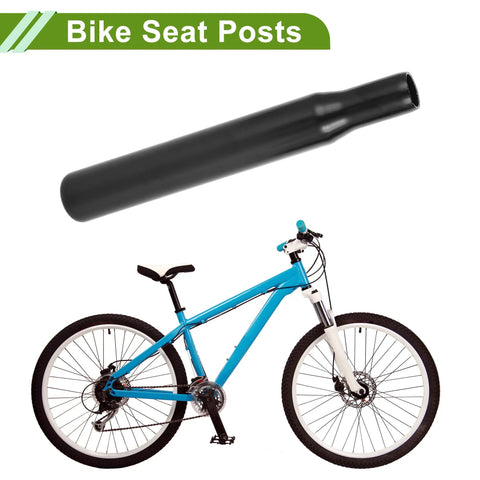 Universal 28.6x200mm Black Bike Seat Post Durable Steel Saddle Post For Road Mountain And City Bikes above blue bicycle.