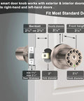 Electronic Door Knob With Backlit Keypad And Keyless Entry, Auto Lock, waterproof, diagram of measurements and installation details.