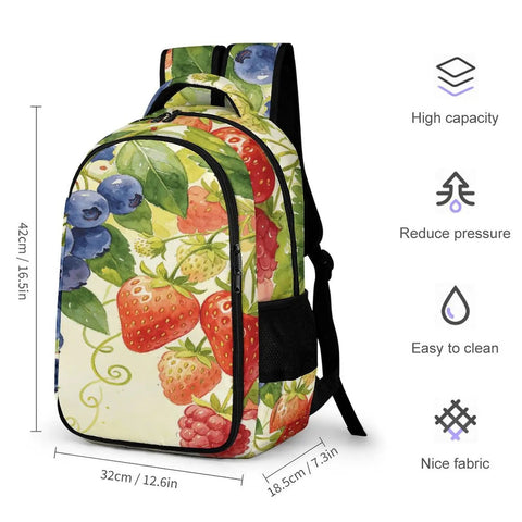 Mixed Berry Vine Watercolor Printed Unisex Backpack large capacity durable polyester breathable design with sturdy zipper