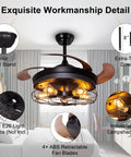Retractable Blades Ceiling Fan With Lights And Remote Dope Rustic Industrial Style in a living room, highlighting details and features.