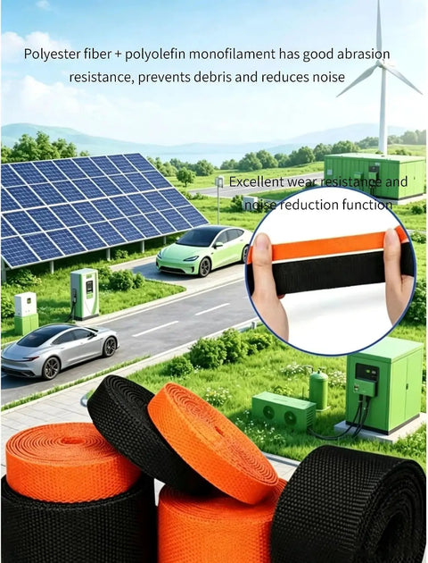 Heat Shrink Braided Cable Sleeve 300cm Black Heavy Duty Flame Retardant Insulation Wire Wrap shown outdoors near solar panels