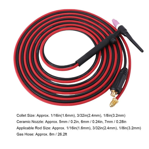 Coiled TIG Welding Torch 150A With 35 To 50mm2 Connector And 26.2Ft EPDM Rubber Hose for MIG200 MIG250 MIG205 Pro Welders