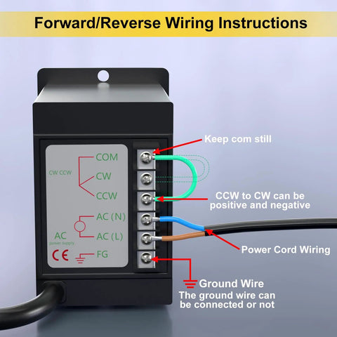 Wiring instructions on AC Motor for Beefy High Torque AC Motor With Gearbox 110V 300W Reversible Gear Reducer Motor Adjustable Speed 180 RPM With Speed Controller For Agriculture And Heavy Duty DIY Projects