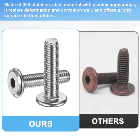 Comparison of shiny 304 stainless steel heavy duty all purpose flat head socket cap screws kit M5x30mm with rusted screws