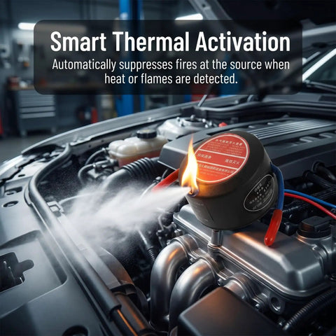 Automatic Thermal Sensor Fire Extinguisher Hella Compact 10g Peel Stick Mount For Car Engine Bay Garage Shop Quick Snap spraying in engine.