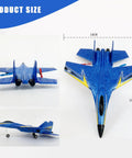 Beginner Friendly Remote Control Airplane For Kids And Adults, 2 Channel Foam RC Plane, Jet Style Glider, Blue, Top and Side Views
