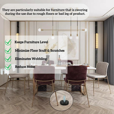 Kick The Wobble With Legit Heavy Duty Adjustable Furniture Levelers featuring quarter inch 20 unc thread galvanized steel rods in use.