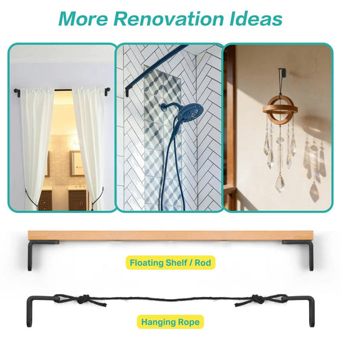 Badass Solid Iron L Shelf Brackets 4 Pack Heavy Duty Angle Mount Supports 60 Lbs Each Sandblasted Matte Industrial Wall Bracket Kit hanging shelf rod and rope