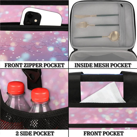 Insulated Picnic Backpack Lunch Box for Women and Men with front zipper, side, and mesh pockets showing easy access storage compartments