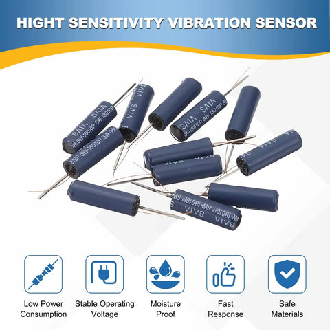 24 Pack SW 18010P Vibration Sensors High Sensitivity Motion Activated Switch For Electronic Circuits 24V 0.2mA Ideal For Arduino Projects And Anti Theft Gear Blue, blue cylinder sensors