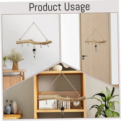 Badass 16 Inch Natural Wood Wall Hooks Featuring Five Curved Prongs For Hanging Heavy Jackets Tote Bags And Key Chains Inside Your Mudroom Or Entryway While Keeping Everything Slick And Organized, shown mounted in two locations.