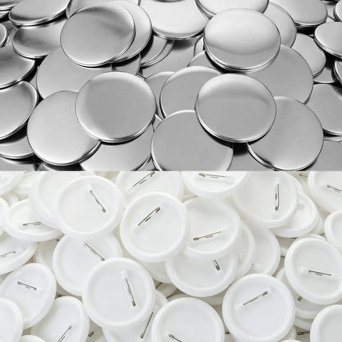 Bulk 400 Piece Button Making Kit No Brainer With Fifty Eight Millimeter Button Parts, Pin Backs, Metal Shells, Clear Film