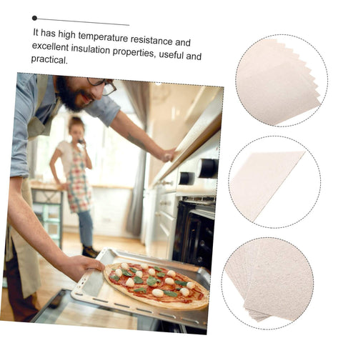 Pro Grade 10 Pack Microwave Mica Plates Sheets, Heat Resistant Insulation Pads shown near oven with pizza