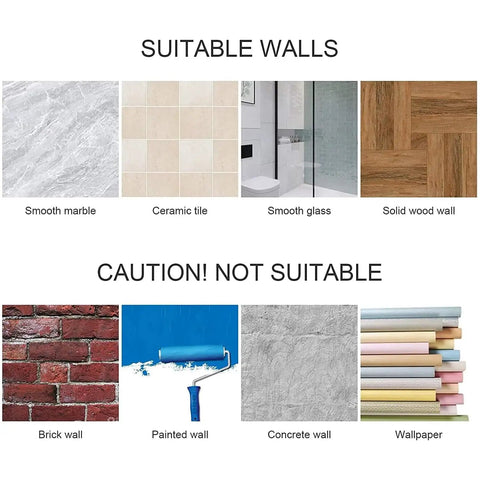 Image showing suitable and not suitable surfaces for Rustic Wood Adhesive Wall Hooks Four Pack Heavy Duty Sticker Hangers.
