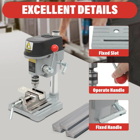 Versatile Benchtop Drill Press With Table And Stand For Your Home Shop 340W Copper Motor Variable Speed Detail View