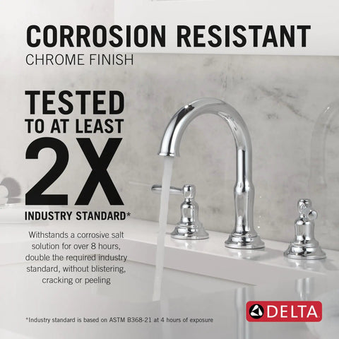 Slick Chrome 8 Inch Widespread Bathroom Sink Faucet Boasting A Totally No Sweat Wrench Free Installation And Quick Connect Tubing Paired With A Smooth Push Pop Drain Assembly For Any Classic Vanity Refresh with corrosion resistant chrome finish.