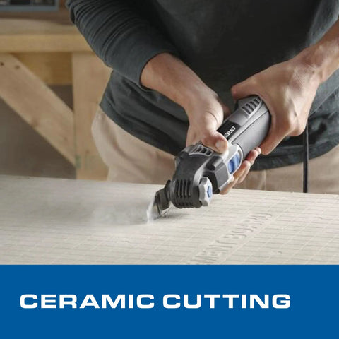 Person using Do It All Cordless Oscillating Tool Kit With 20V Max Battery All In One Multi Tool For Home Renos Cut Wood PVC Metal Sand Grout Removal And More Includes Battery Ready To Tackle Any Project to cut ceramic tile