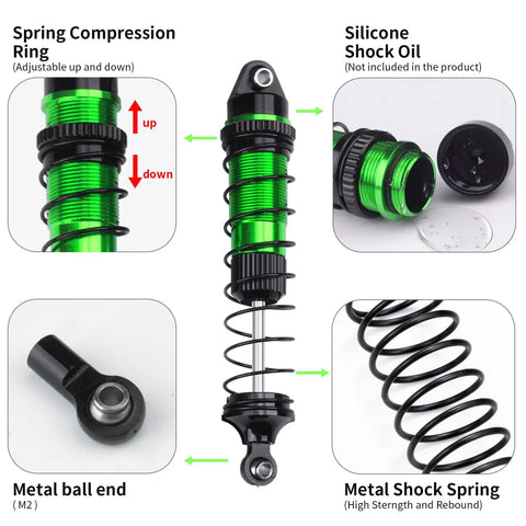 Aluminum Front And Rear RC Shock Absorber Set For Losi 1 18 Mini LMT 4x4 Brushed Monster Truck RTR, components view