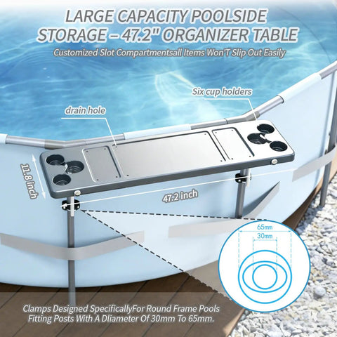 Six Cup Holder Poolside Bar Table For Folding Above Ground Pools Portable Swim Up Bar With Storage Bag Built For Round Pools And Backyard Parties For Poolside Chill Sessions