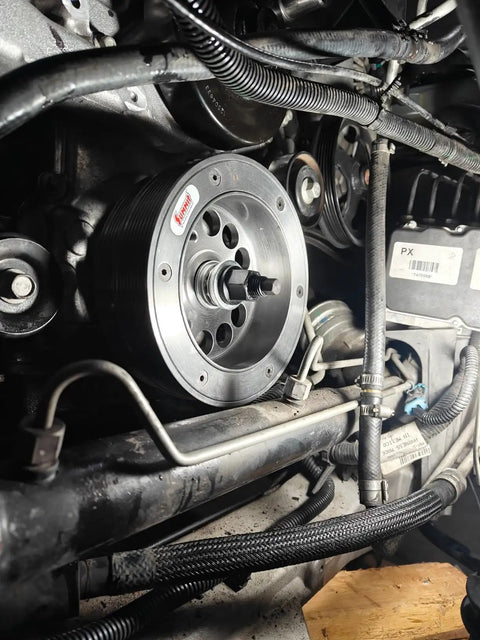 Pro Grade Must Have Harmonic Balancer Installation Tool For GM V8 LS Engines Including LS1 LS2 LS3 LS4 LSX LSA LS6 LQ4 LQ9 1997 And Up With Thrust Bearing And Wrench Included M12 X 1.75 Thread Size installed on engine