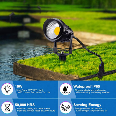 Color Changing Outdoor Spotlight Kit With Remote Control 10W RGBW LED Landscape Lights on lawn by water, waterproof IP65