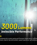 P23i Tactical Flashlight 3000 Lumen USB-C Rechargeable Long Throw EDC Light emphasizing powerful 3000 lumens output