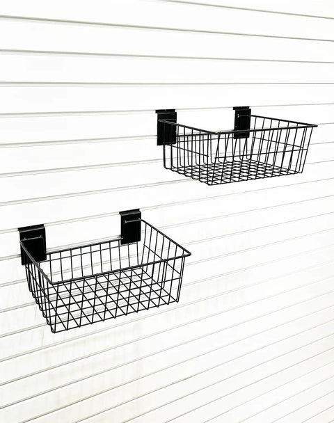 Heavy Duty Slatwall Baskets For Garage And Workshop 15 Inch Large Wire Storage Bins Rugged Slatwall Organizers Wall Mounted Bins 2 Pack
