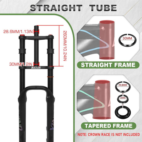 Dope 20 Inch Fat Tire E Bike Front Fork With Air Suspension 180mm Travel 135mm Spacing 9mm QR Straight Tube details