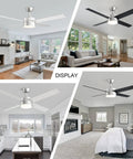 52 Inch Brushed Nickel And Black Ceiling Fan With Lights And Remote, Tri Color LED Temperature Options, Quiet Reversible Motor, Dope Sleek Modern Indoor Ceiling Fan For Bedroom, displayed in various modern indoor settings