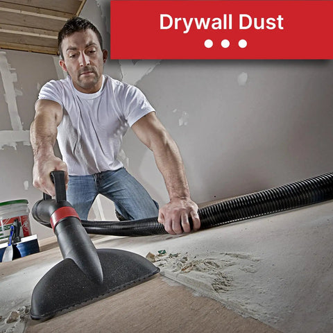 Person using vacuum with High Efficiency Disposable Vacuum Filter Bags For 5 To 9 Gallon Tanks Heavy Duty Filtration for drywall dust