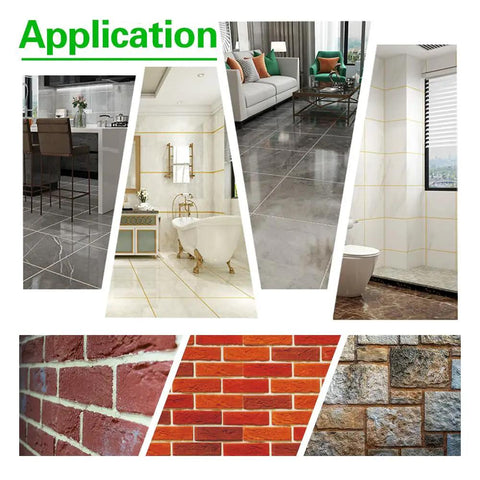 Application of Three Pack Tile Grout Masonry Mortar Bags 12x24 Inch in various tiled and brick surfaces indoors and outdoors.