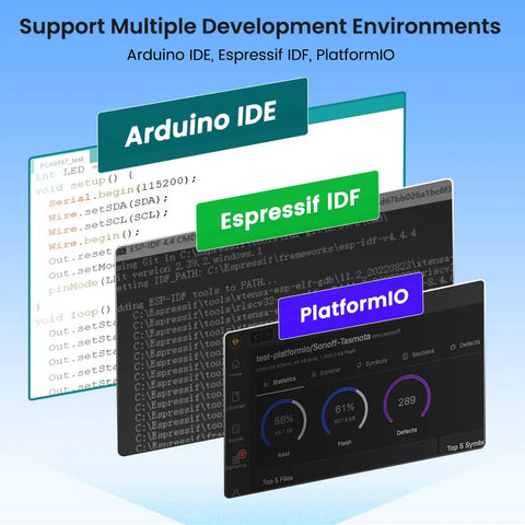 7 Inch ESP32 Display With 800 By 480 IPS HMI AI Touch Screen In Acrylic Case WiFi 2.4GHz Bluetooth 5.0 Dual Core LX7 Up To 240MHz 16M Flash 8M PSRAM 512KB SRAM AI Speech Interaction, shown with Arduino IDE, ESPressif IDF, PlatformIO