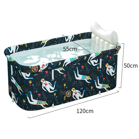 Portable Foldable Bathtub Kit for Adults Easy Setup Soaking Bath Tub Space Saving Standing Spa Tub, astronaut pattern design