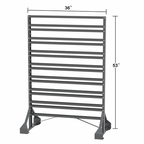 Two Sided Steel Rail Garage Organizer For Mounting AkroBin Storage Bins, Built Tough Heavy-Duty Wall Mounted Rack, 36W X 20D X 53H