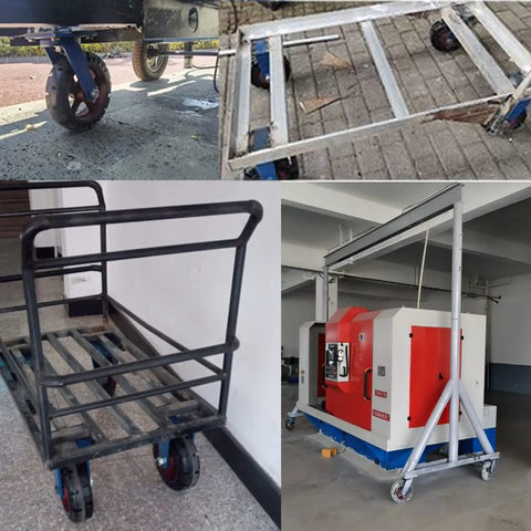 Beefy Heavy Duty 300 Mm Rubber Casters with silent castor wheels on industrial hand trucks and equipment, 2500 Kg capacity