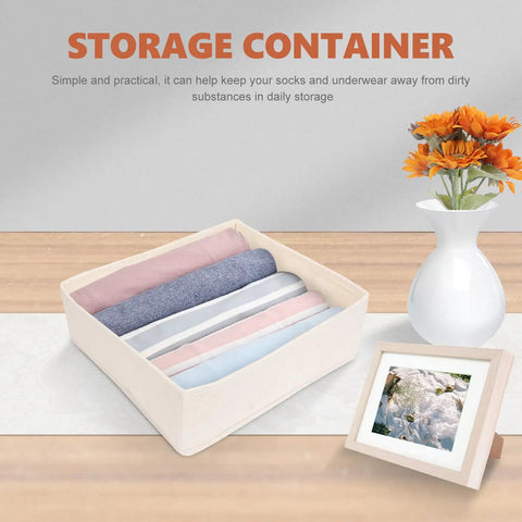 Foldable Beige Closet Storage Basket Straighten Your Space Fast Soft Polyester Cotton Linen Drawer Organizer For Socks Undies And Ties Keep The Mess Low Key Neat with rolled socks.
