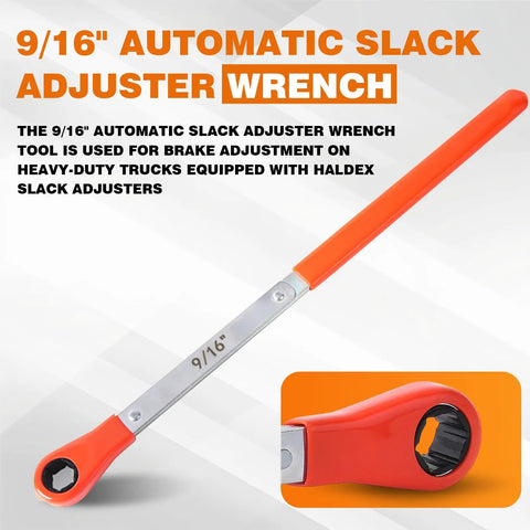 Automatic Slack Adjuster Tool Kit for Big Rig Trucks and Trailers, 9/16" wrench, orange easy grip handle