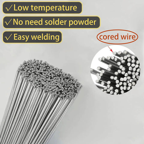 55 Pcs Aluminum Brazing Rods And Welding Rods Low Temperature Easy Melt No Flux Required Salt Coated Aluminum Alloy Core Universal Welding Rod 0.08 In By 13 In Great No Hassle For Auto And Home Aluminum Repairs displayed with core detail inset