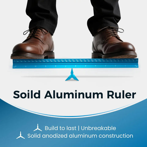 12 Inch Triangular Architect Scale Ruler For Drafting And Blueprints Aluminum Alloy Pro Grade Tool with shoes on top showcasing durability